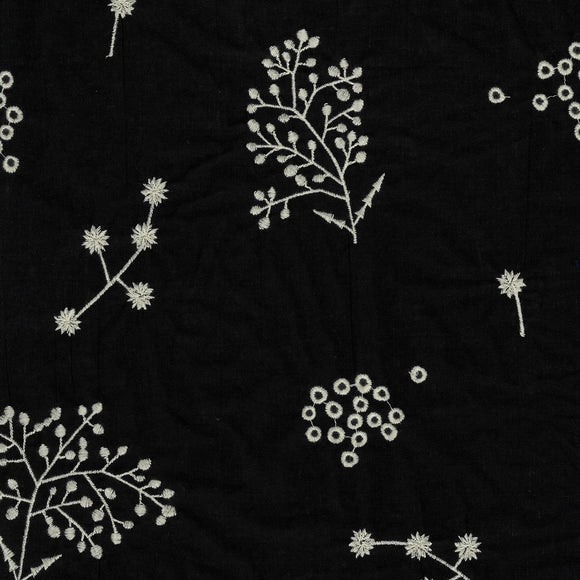 Japanese Embroidered Linen: Botanical Black $22.49/yd