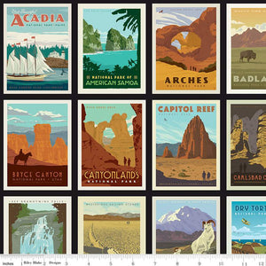 National Parks - Posters Black $13.49/yd