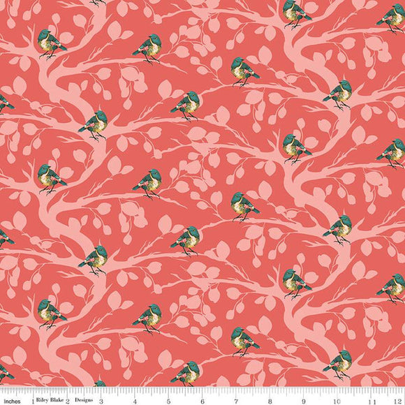 Porch Swing Birds and Branches - Coral $12.99/ Yard