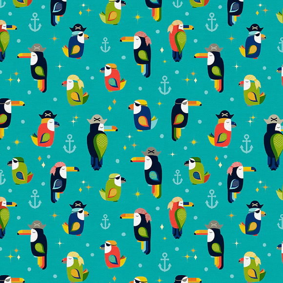 Pirate Parrots - Teal $12.49/ Yard