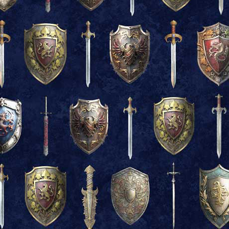 Swords and Shields Navy $13.49/yd