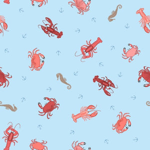 Crab, Lobster, Seahorses- Light Blue - $12.49/ Yard