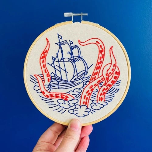 Kraken and Ship Embroidery Kit